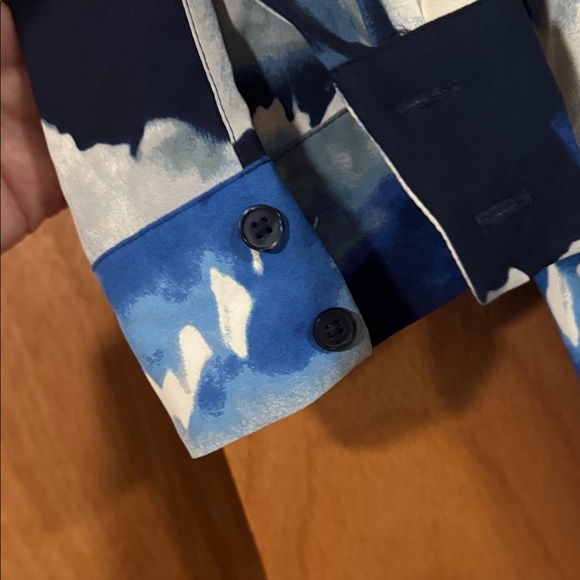 Vera Wang Navy and White Floral Long Sleeve Dress - Picture 5 of 10